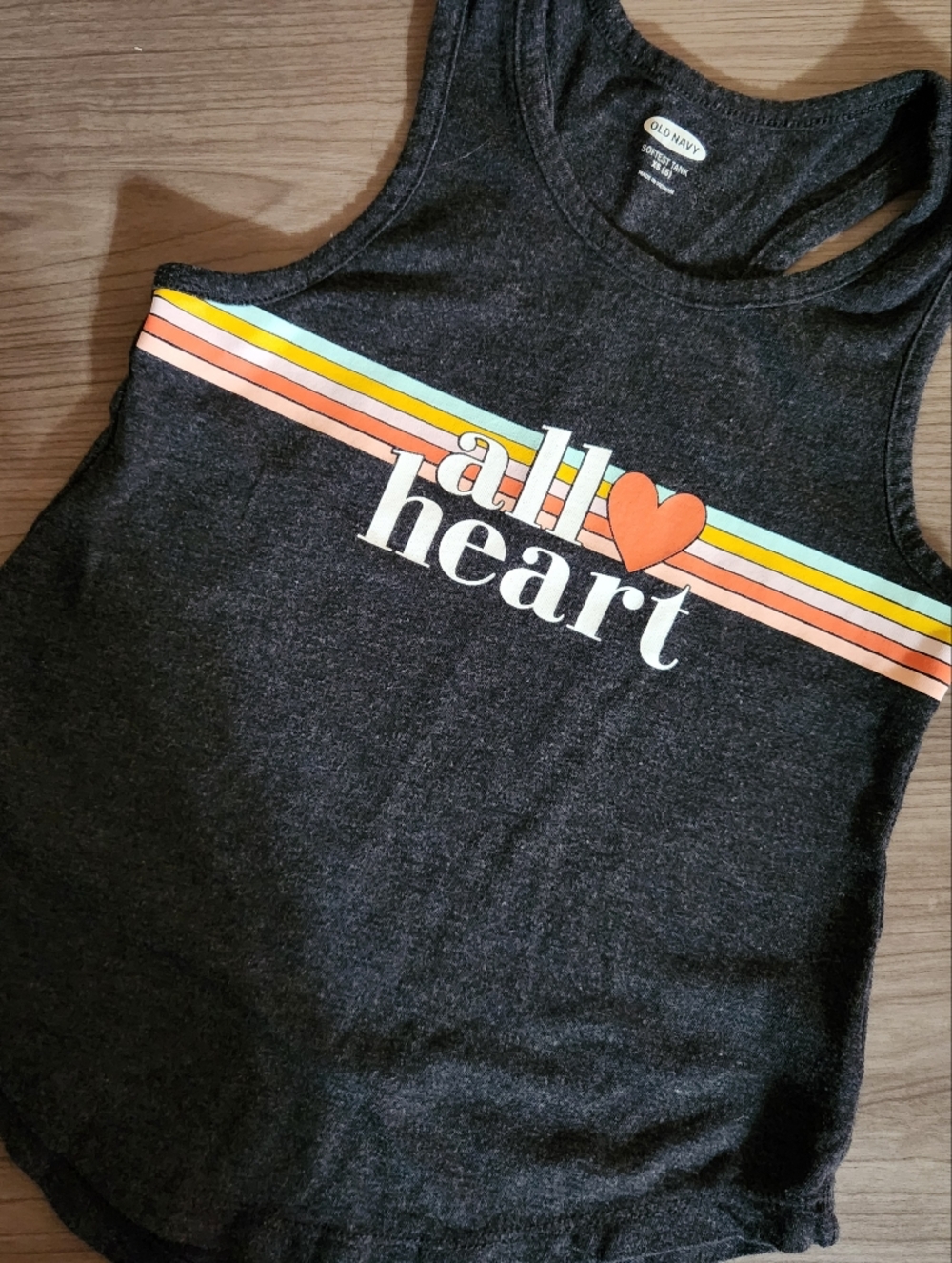 Old Navy Gray Tank Top with Rainbow Stripes and Orange Heart